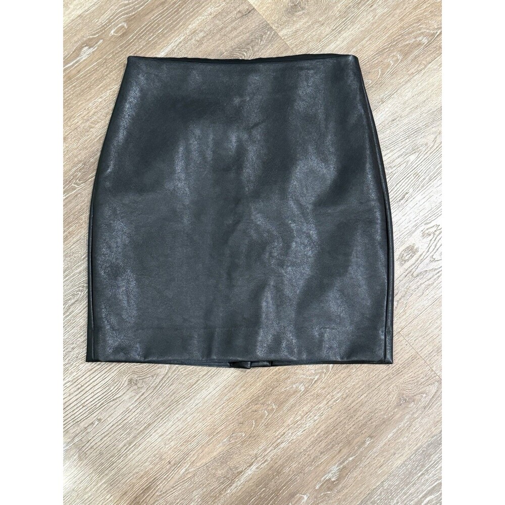 J.CREW Black Faux Leather Pencil Skirt Size 12P Lined Zip Short